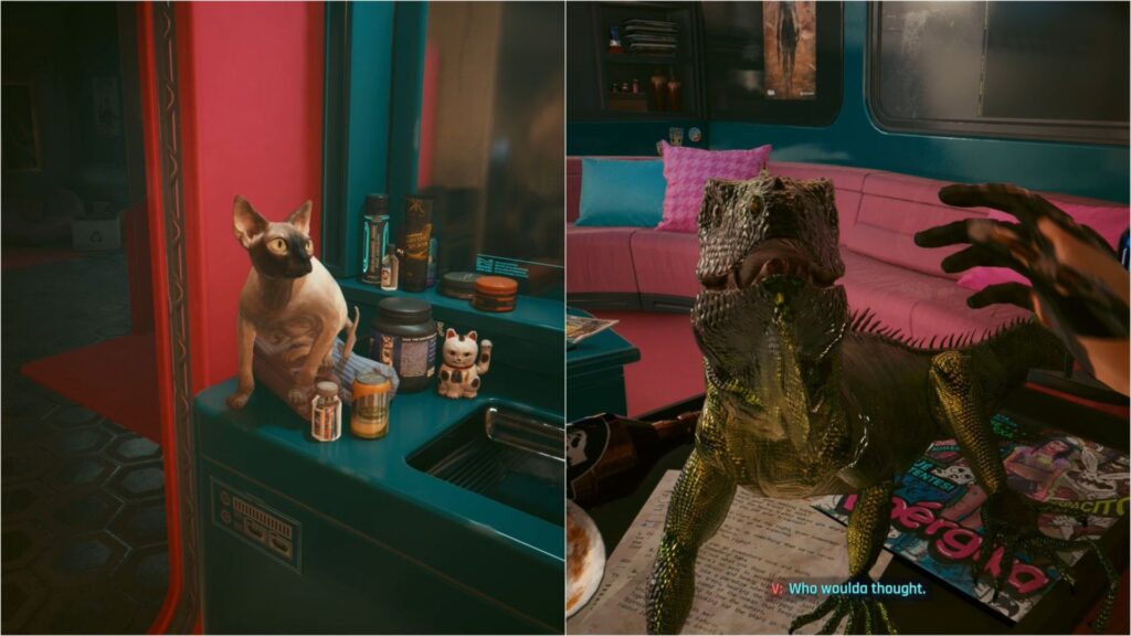 Nibbles and the Iguana Pet in Cyberpunk 2077.
