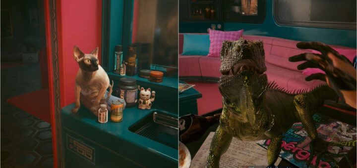 Nibbles and the Iguana Pet in Cyberpunk 2077.