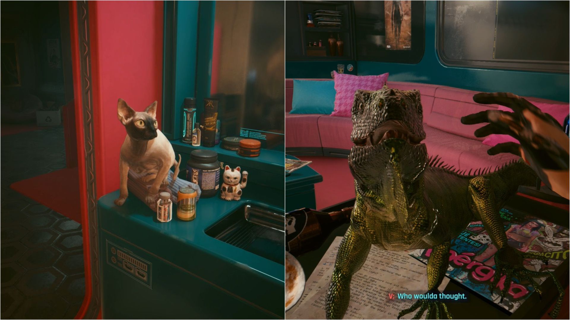 Nibbles and the Iguana Pet in Cyberpunk 2077.