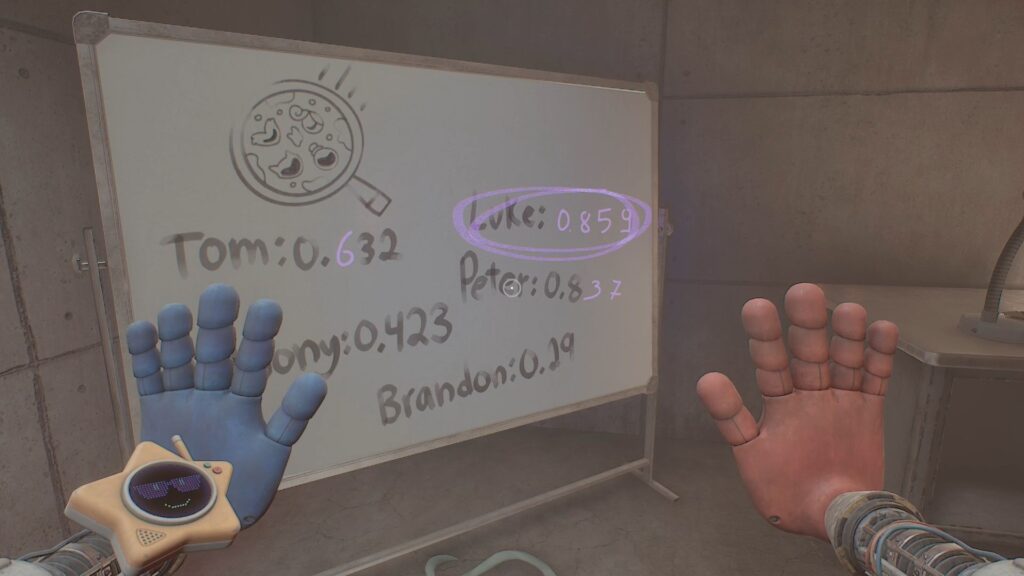 Code on whiteboard next to Luke name.
