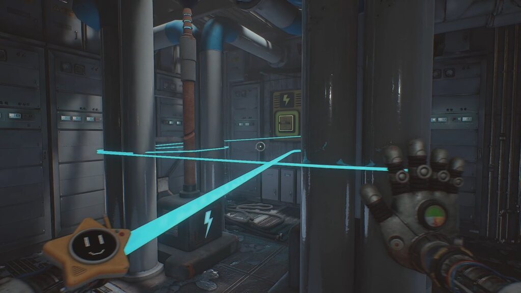 Wrapping around the poles to complete the Utility room puzzle. 