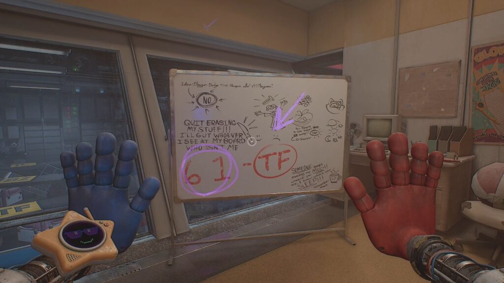 Crate information on the whiteboard in the Storage Room Control Room. 