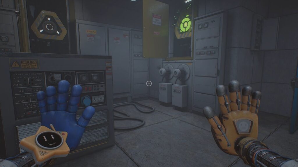 Green Electric socket in power room.