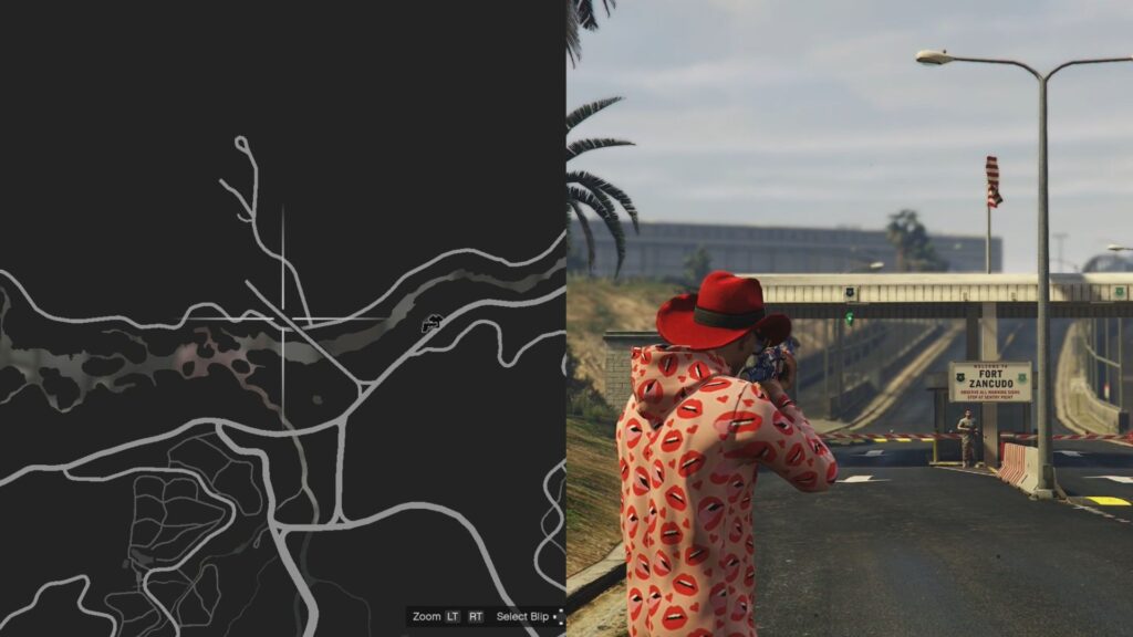 The Lucky Clover at the security checkpoint of Fort Zancudo.