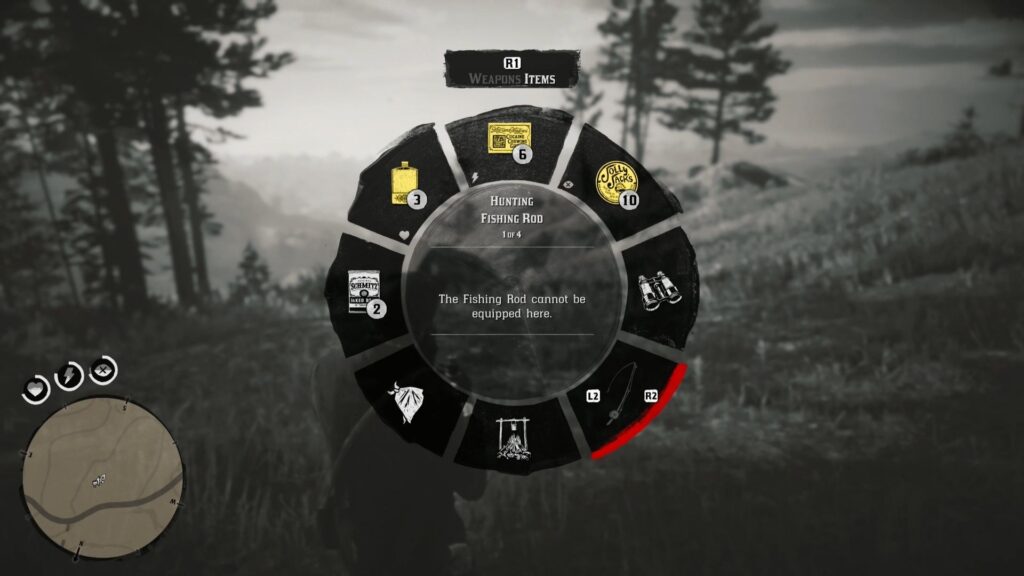 Fishing Rod on Item Wheel in Red Dead Redemption 2. 