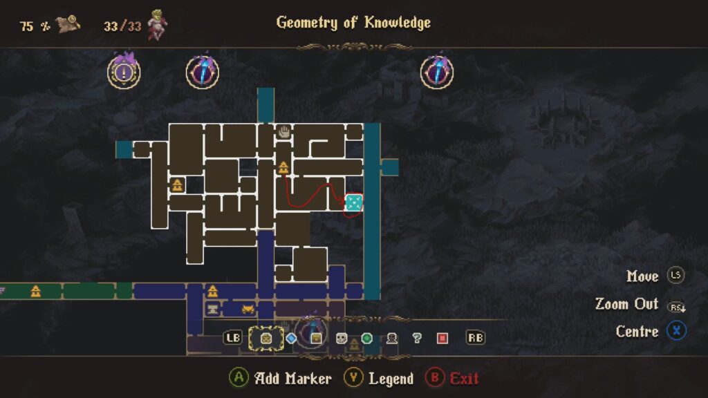 Path to reach the elevator controls in Geometry of Knowledge.