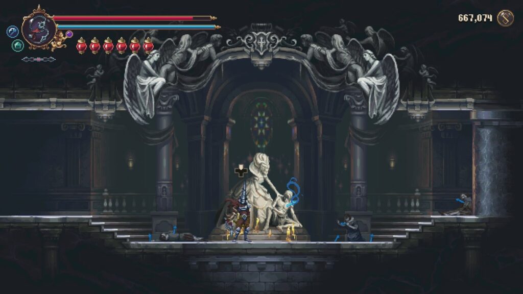 Top right objective statues in The Vibrating of the Organs.