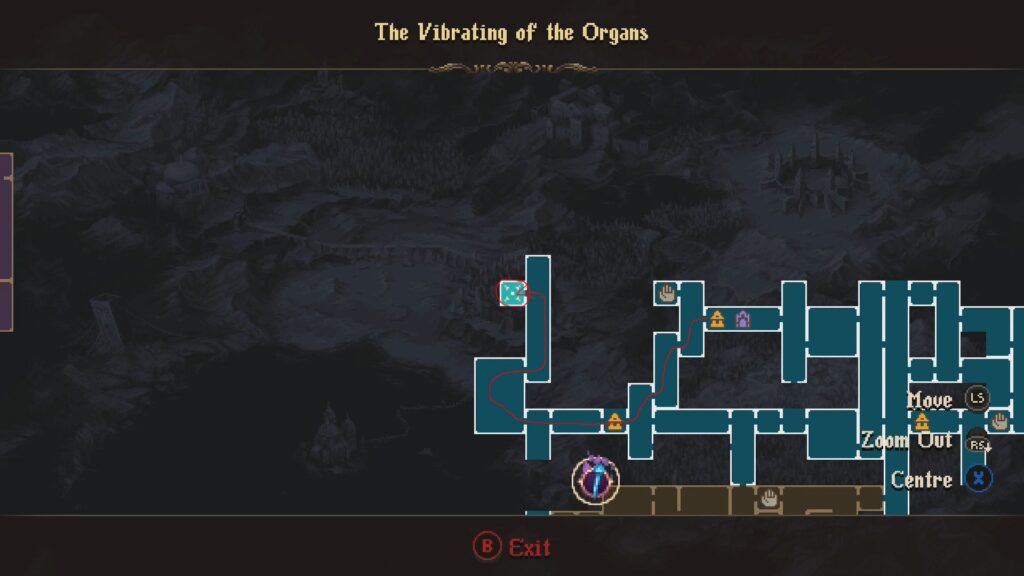 Path through The Vibrating of the Organs top left objective.