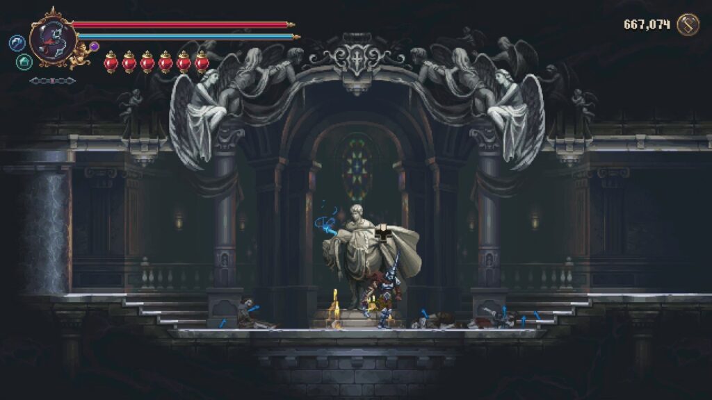 Top left objective statues in The Vibrating of the Organs.