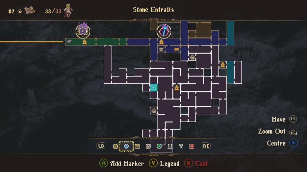 Map showing the room leading to the Eliseo Altarpiece room in Stone Entrails. 