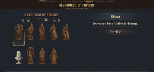 The Collection of Figures screen filled with all Altarpieces in The Third Sin.