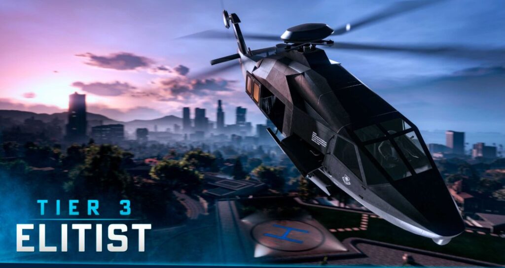 Artwork featuring the Annihilator Stealth helicopter in GTA Online. 
