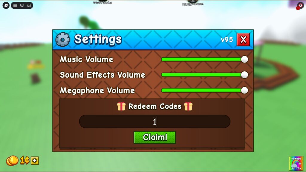 Code input screen for Grow A Garden 2. 