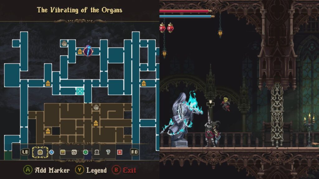 Map location of the Level 2 Embrujo Skill unlocks statue in The Vibrating of the Organs. 