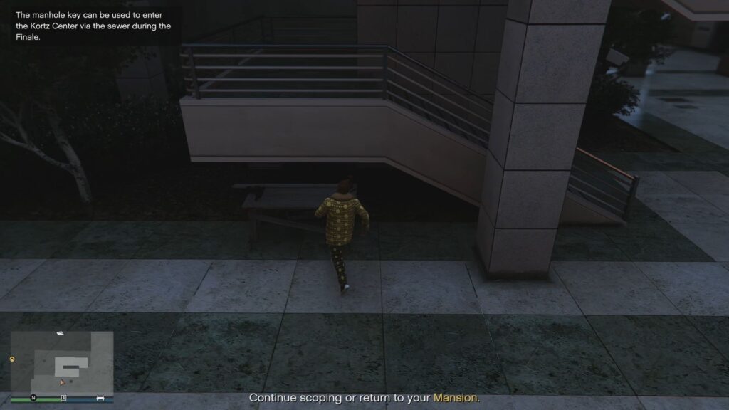 The Kortz Heist Manhole Key Spawn location near the Staff Entrance staircase leading to the Bell Building roof.