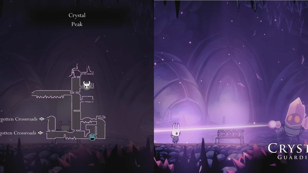Location of the second Bench and first fight with Crystal Guardian. 