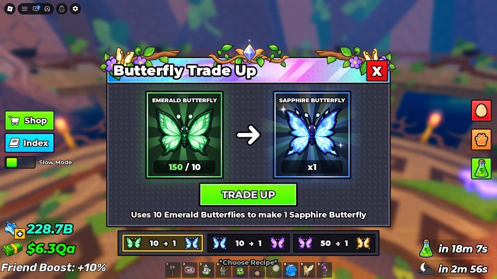 Butterfly conversion screen in the Enchanted Tree.