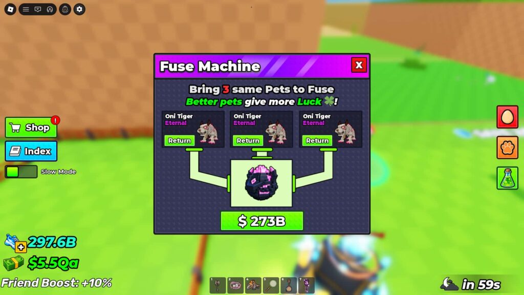 Pet Fuse menu.