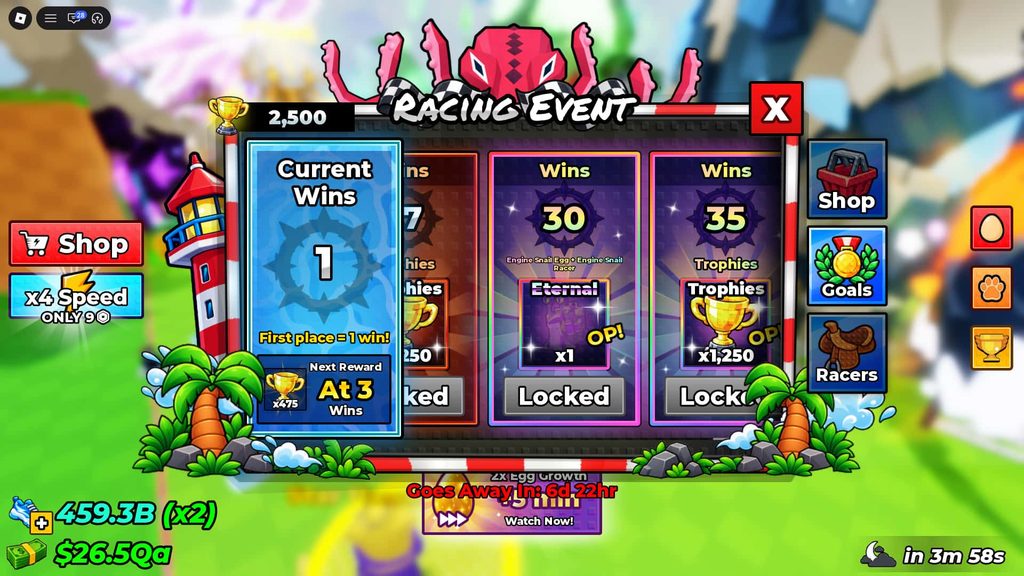 The Racing Event Goal unlocks. 