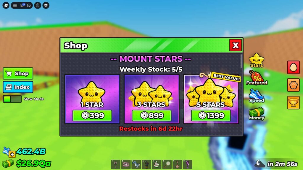 The Star Handler's Mount Stars shop screen.